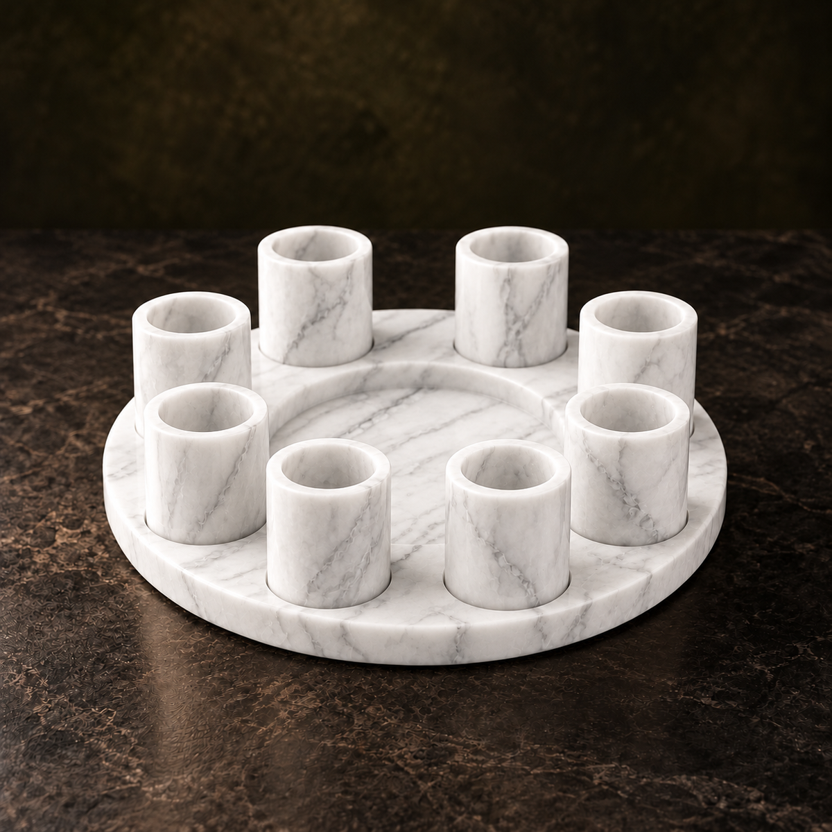 Set portabotellas de piedra circular-Blanco