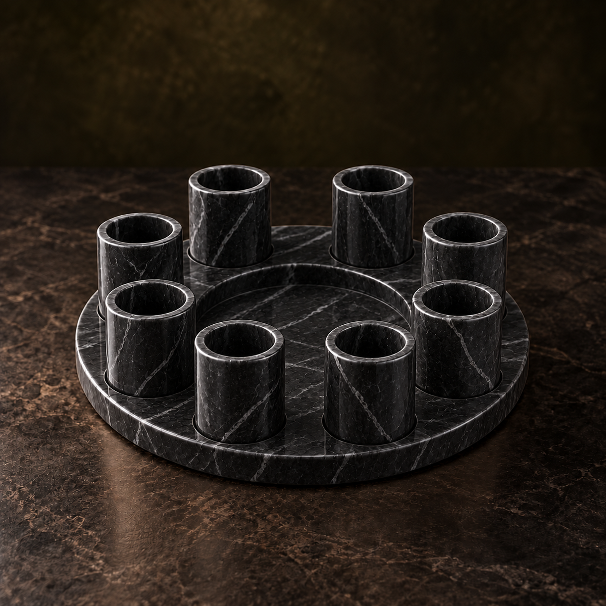 Set portabotellas de piedra circular-Negro