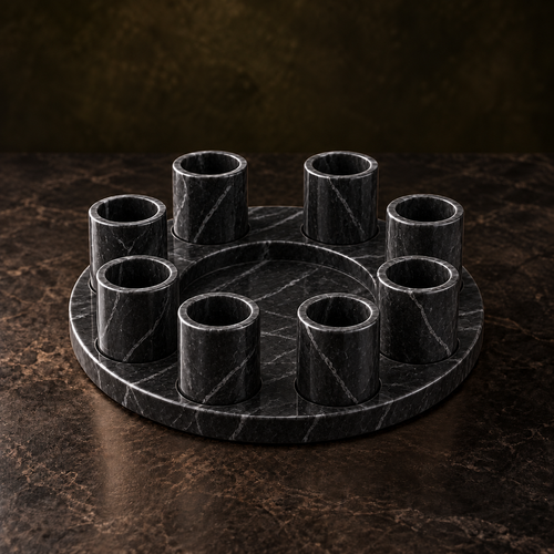 Set portabotellas de piedra circular-Negro