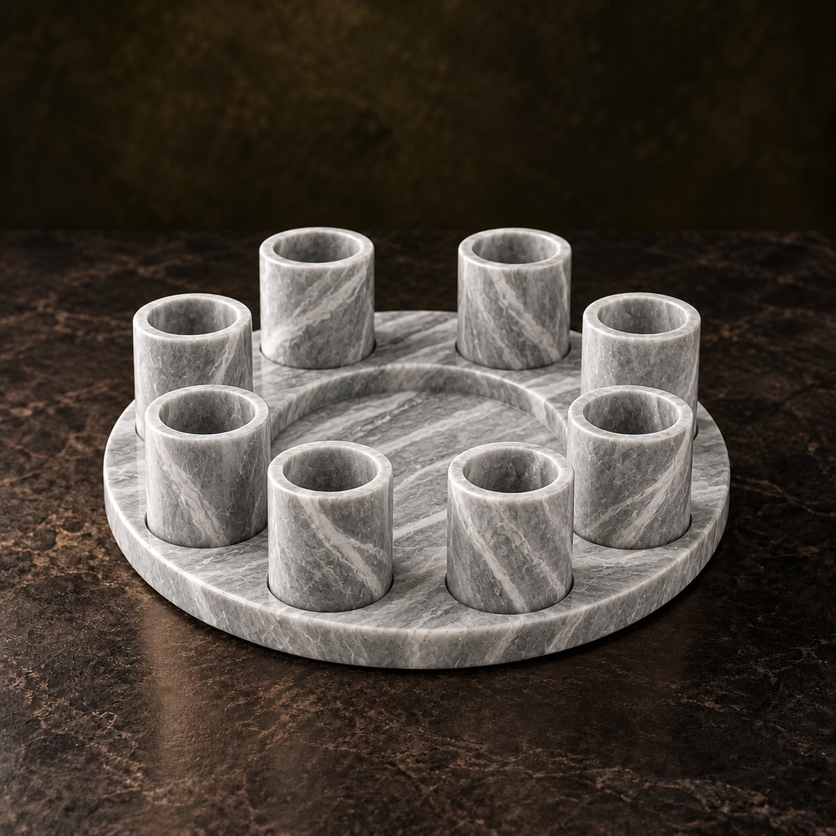 Set portabotellas de piedra circular-Plata