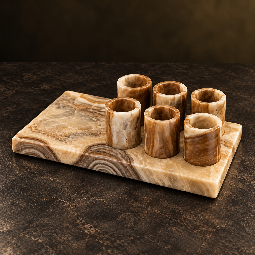 Set portabotellas de piedra rectangular-angulo