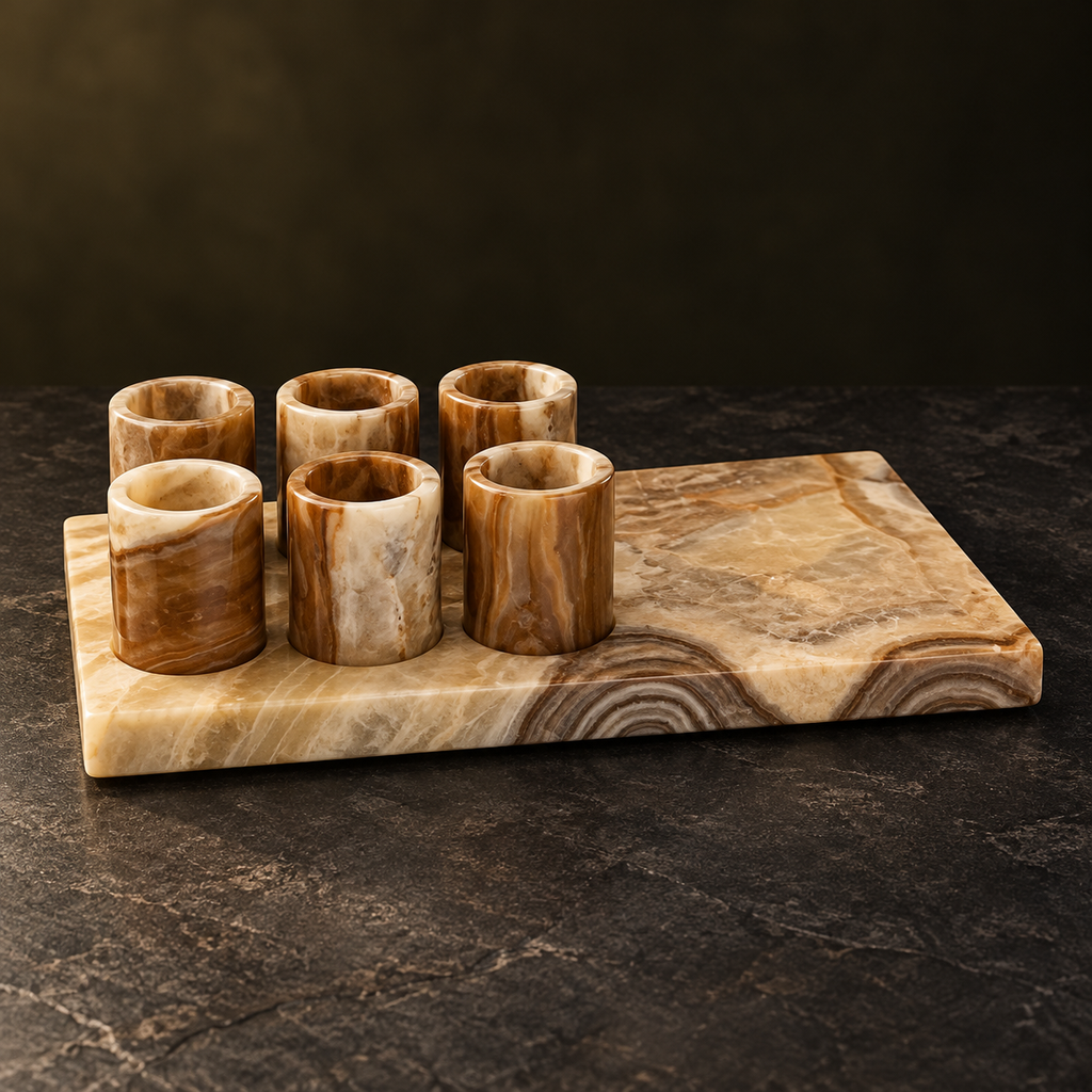 Set portabotellas de piedra rectangular-Café con blanco