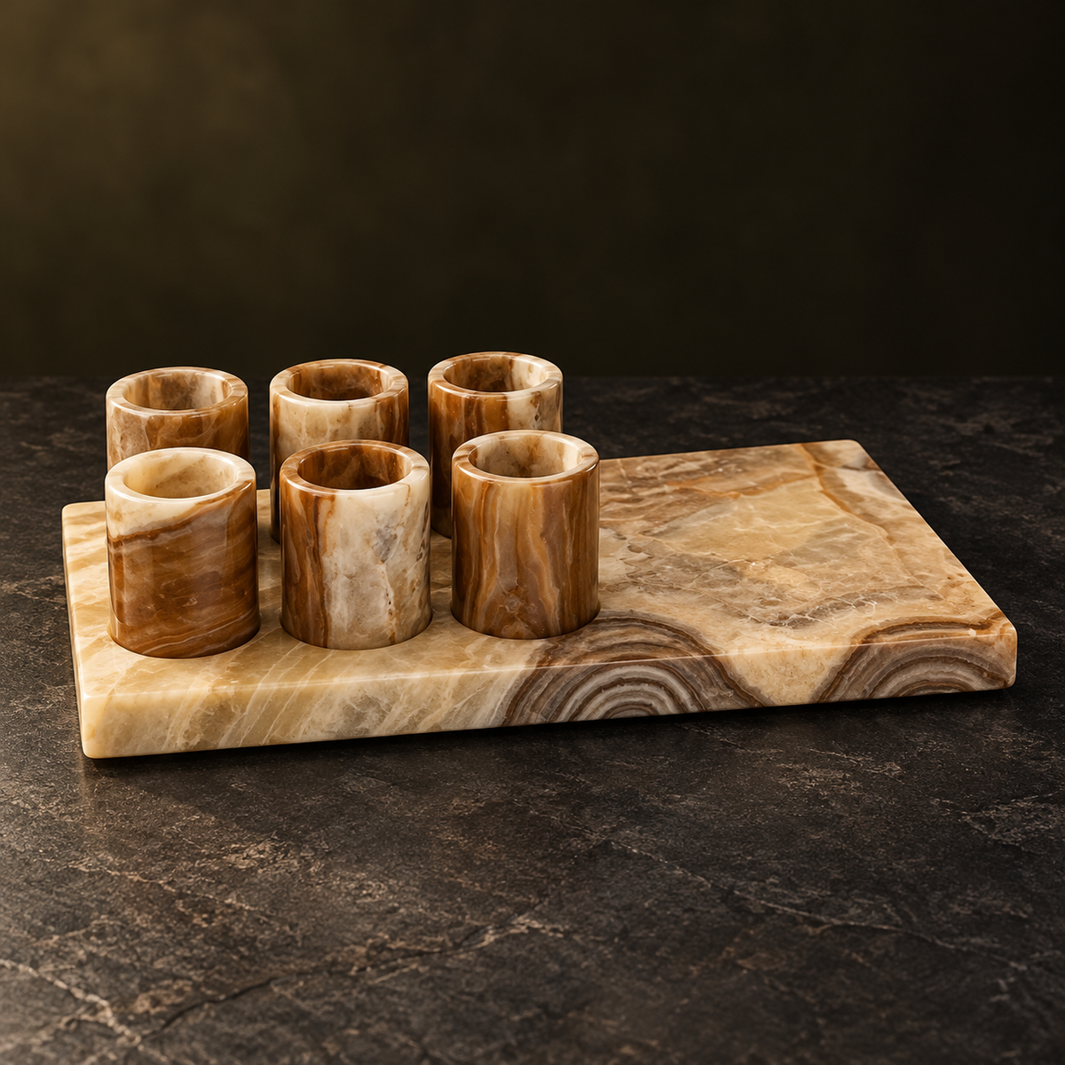 Set portabotellas de piedra rectangular-Café con blanco