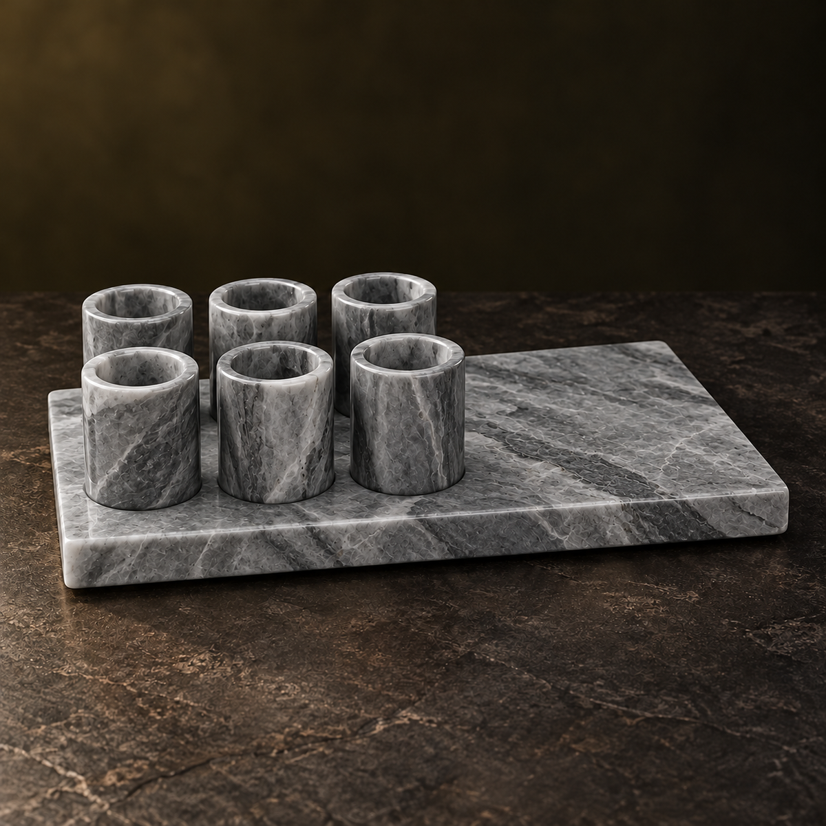 Set portabotellas de piedra rectangular-Gris