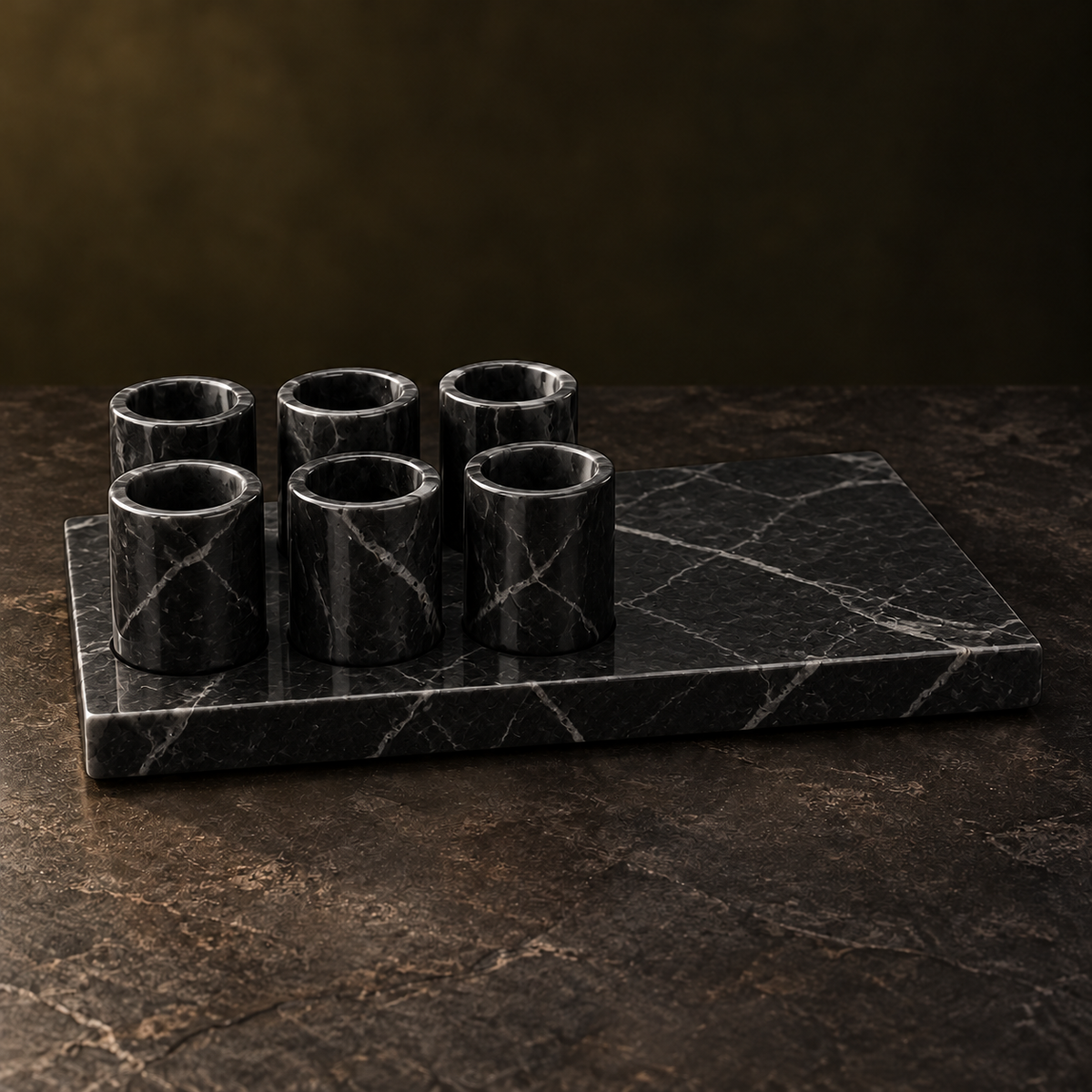 Set portabotellas de piedra rectangular-Negro